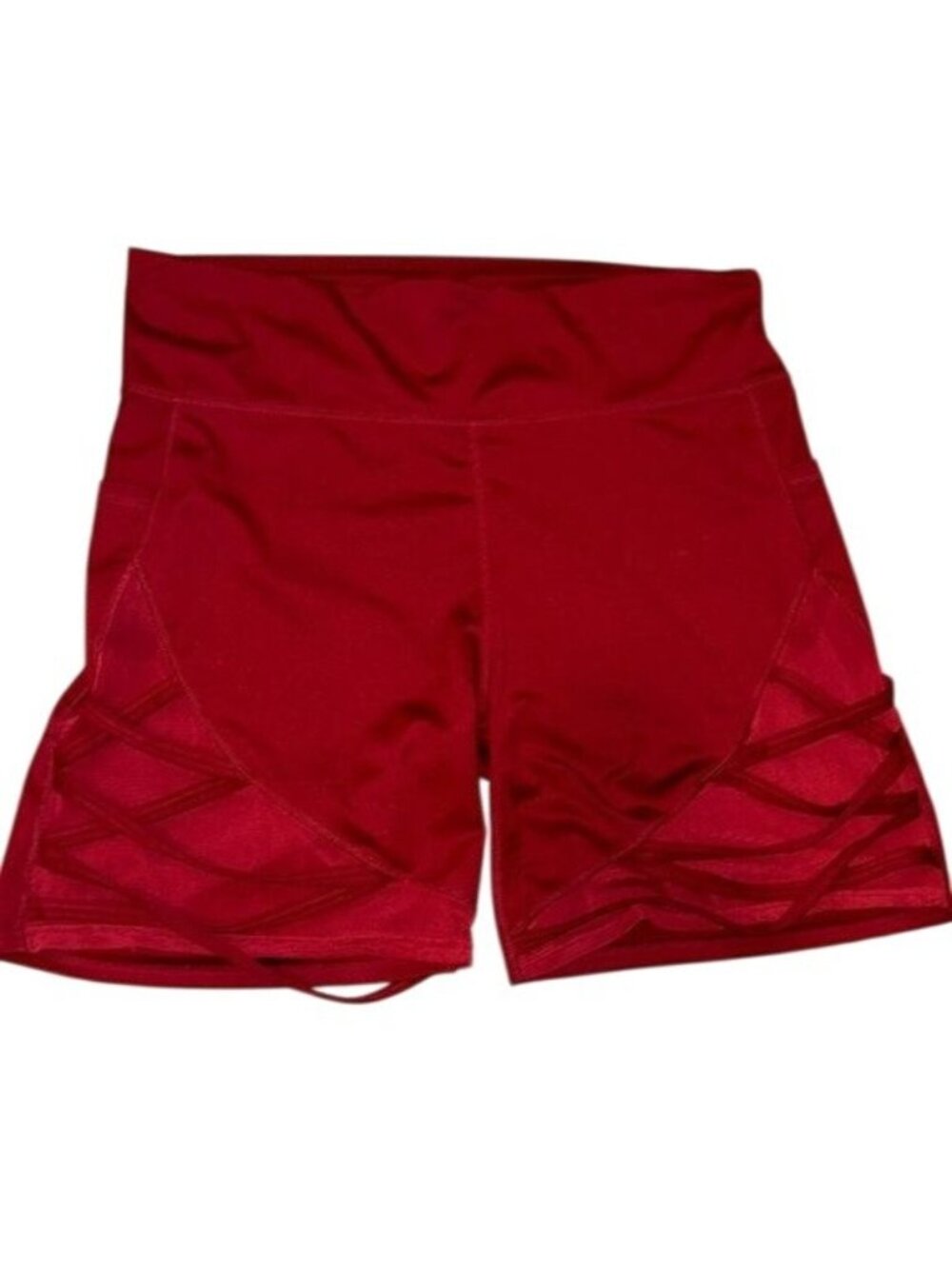 Kore Womens Red High-Waist Athletic Shorts With Criss-Cross Design Size 3X Made